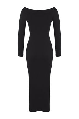 Teen Siyah Carmen Yaka Bodycone/Vucuda Oturan Fitilli Esnek Duz Maxi Orme Elbise TWOAW26EL00061 - Trendyolmilla фото 6