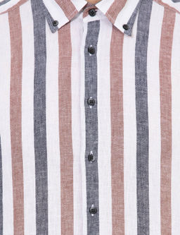 Рубашка узкого кроя с длинным рукавом из смесового льна темно-синего цвета - Cacharel фото 13