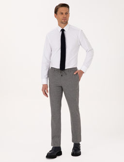 Gri Ekstra Slim Fit _izgili Kuma_ Pantolon