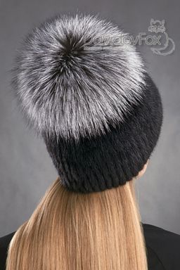 Шапка Лыжница норка блэк помпон норвежка