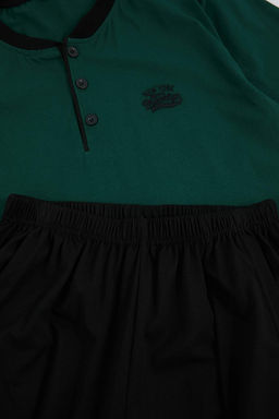 Yesil Regular/Normal Kesim Dugmeli Yaka Nak?s Detayl? Pamuklu Pijama Tak?m? TMNSS26PT00046