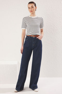 Trendyolmilla Ekru Cizgili Basic Viskon Kar?s?ml? Triko Ince Bluz TWOSS25BZ00488  фото 2