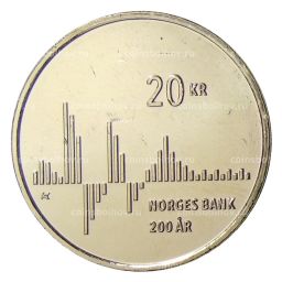 20 крон 2016 года Норвегия  200 лет Норвежскому банку