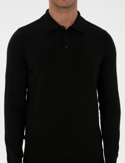 Siyah Slim Fit Polo Yaka Basic Triko Kazak - Pierre cardin фото 6