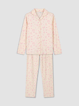 G?mlek Yaka Bask?l? K?z ?ocuk Pijama Tak?m?