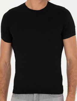 Siyah Slim Fit Bisiklet Yaka Triko T-Shirt