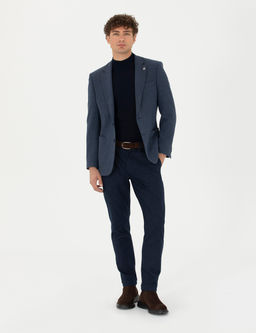 Lacivert Slim Fit Beli Lastikli Kanvas Pantolon
