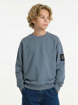 Лонгслив с нашивкой 22-7310 серо-голубой