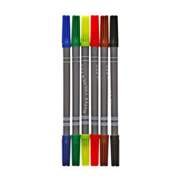 Фломастеры, 6 цветов, двусторонние, круглый наконечник 2 мм/5 мм, вентилируемый колпачок, в блистере