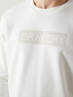 Bisiklet Yaka Bask?l? Erkek Kal?n Sweatshirt