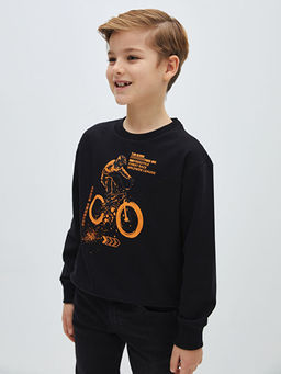 Bisiklet Yaka Bask?l? Uzun Kollu Erkek ?ocuk Sweatshirt - Waikiki фото 2