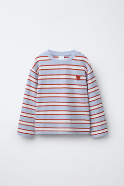 STRIPED T-SHIRT WITH HEART PATCH
