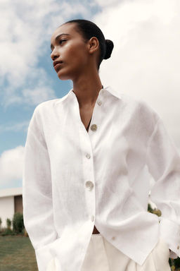 100% LINEN SHIRT WITH CONTRASTING BUTTONS - Zara фото 3