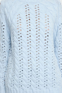 Ac?k Mavi Yumusak Dokulu Genis Kal?p Ajurlu/Delikli Dik Yaka Triko Kazak TWOAW25KZ00319 - Trendyolmilla фото 4