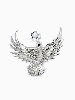 Брошь "Калибри с цветком", цвет белый в серебре