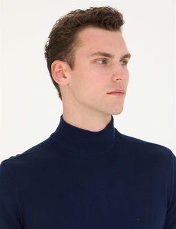 A__k Lacivert Slim Fit Yar_m Bal_k__ Yaka Basic Triko Kazak - Pierre cardin фото 3