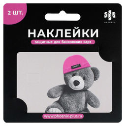 Наклейки на банковскую карту, арт. 71702 / 200 МИШКА В ШАПОЧКЕ (2 шт. в наборе, материал наклеек: ПВ