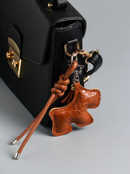 Брелок для ключей на карабине кожзам «Терьер», с узлом, шоколад, на сумку, рюкзак, 14×8×1.2 см