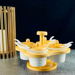 Набор банок Bamboo 5 шт, 100 мл для специй с ложками на подставке 140-087 /Lenardi/