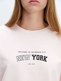 Bisiklet Yaka Bask?l? Oversize Kad?n Sweatshirt Tunik