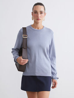 Bisiklet Yaka Kendinden Desenli Kad?n Triko Kazak