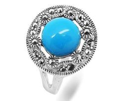 Кольцо из серебра бирюза пресс., марказит, SL-AGA39