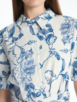 Desenli Keten Kar???ml? G?mlek Elbise