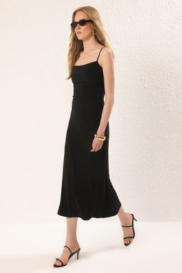 TRENDYOLMILLA Kahverengi Ask?l? S?rt Dekolteli A-line/Can Ac?lan Esnek Maxi Orme Elbise TWOSS25EL00539  фото 9