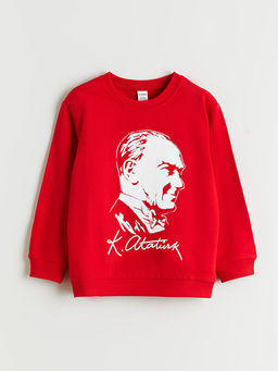 Bisiklet Yaka Atat?rk Bask?l? Erkek ?ocuk Sweatshirt