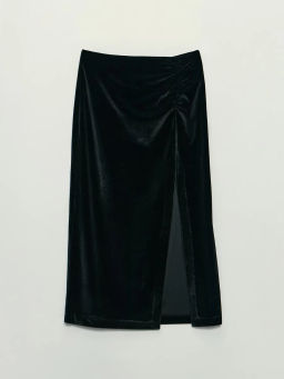 Юбка миди из бархата с разрезом / Zarina