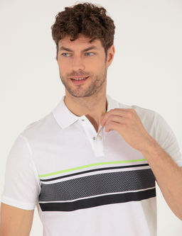 Beyaz Slim Fit G___s Bask_l_ Polo Yaka Ti__rt