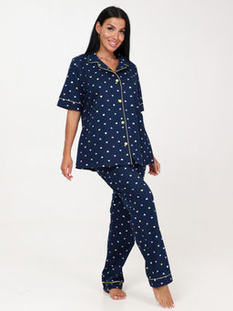 7 ПИЖАМНЫЙ ЖЕНСКИЙ КОСТЮМ (брюки) (Сердечки на тёмно-синем) - А-дина фото 3