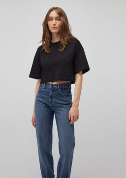 Dikis Detayl? Crop Siyah Basic Tisort