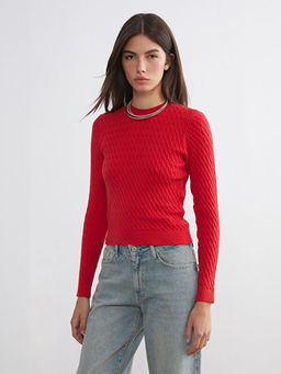 Bisiklet Yaka Kendinden Desenli Kad?n Triko Kazak