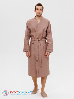Мужской вафельный халат с планкой коричневый В-03 (21)