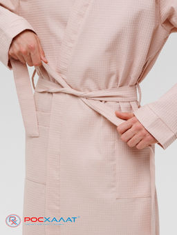 Мужской вафельный халат с планкой бежевый В-03 (31)