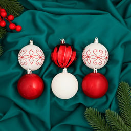Ёлочные игрушки Агнет узоры, шары новогодние, d=6 см, набор 12 шт., красно-белый