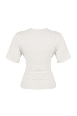 Wardrobe Essentials-Ekru Fitted/Vucuda Oturan K?sa Kollu Esnek Orme T-Shirt TWOSS26TS00052 - Trendyolmilla фото 3