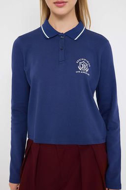 Teen Lacivert Tok Kumasl? Nak?sl? Polo Yaka Dugmeli Regular/Standart Kal?p Orme Bluz TWOAW26BZ00014