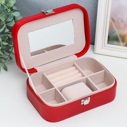 Шкатулка кожзам под часы 1 деление и бижутерию Рептилия алая комбинированная 7х14х20 см - Simaland фото 2