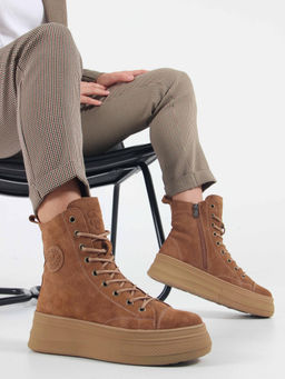 Ботинки 215.warmbr. светло коричневые замша/Байка