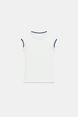CAMISETA EFECTO DOBLE MANGA CORTA / Blanco roto