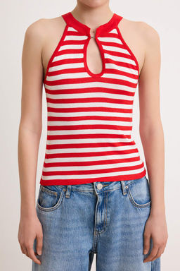 Ekru Ince Cizgili Cut Out Detayl? Triko Bluz TWOSS26BZ00890 - Trendyolmilla фото 3