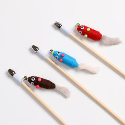 Дразнилка - удочка Мышь из фетра с норковым хвостиком на деревянной палочке, микс цветов - Пижон фото 4