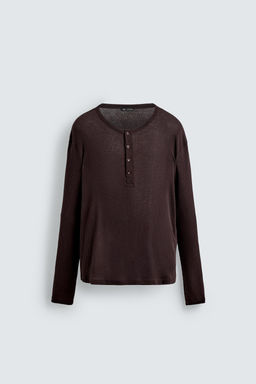 LYOCELL - COTTON HENLEY COLLAR T-SHIRT - Zara фото 6