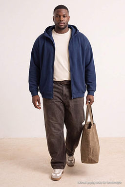 B_y_k Beden Lacivert Oversize/Geni_ Kesim Fermuarl_ Kap__onlu Pamuklu Sweatshirt TMNAW25AO00029