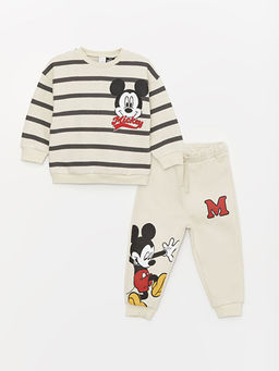 Bisiklet Yaka Mickey Mouse Bask?l? Erkek Bebek Ti??rt ve E?ofman Alt 2li Tak?m