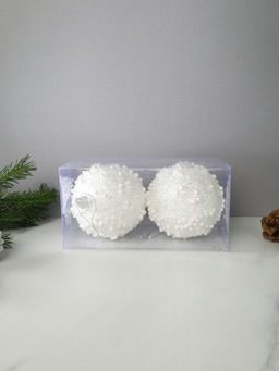 Новогоднее украшение Шары 2 штуки 9,5 см / WF-195 /уп 108/белые - Галеонтрейд фото 3