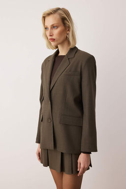 EXCLUSIVE Ozel Koleksiyon Vizon Cep Detayl? Ekoseli Oversize Blazer Ceket TWOAW26BC00048