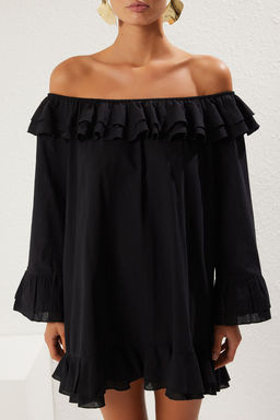 Siyah Dokuma F?rf?rl? Plaj Mini Elbise TBESS25EL00092 - Trendyolmilla фото 3